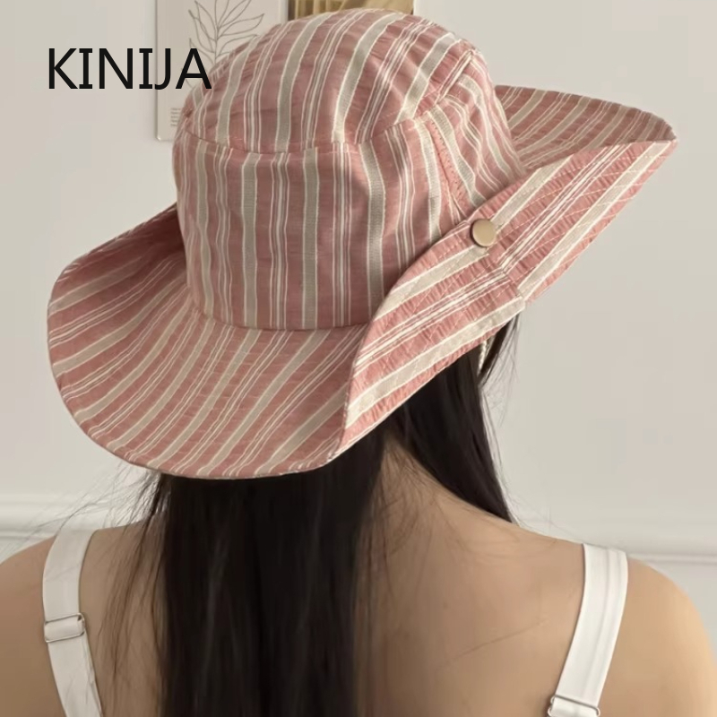 Travel Accessories Kmart - Topi Bucket Bergaris Sederhana Versi Korea